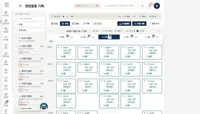 J Tech CRM 태블릿 · 영업활동 플래너