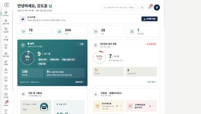 J Tech CRM 태블릿 · 분석 대시보드